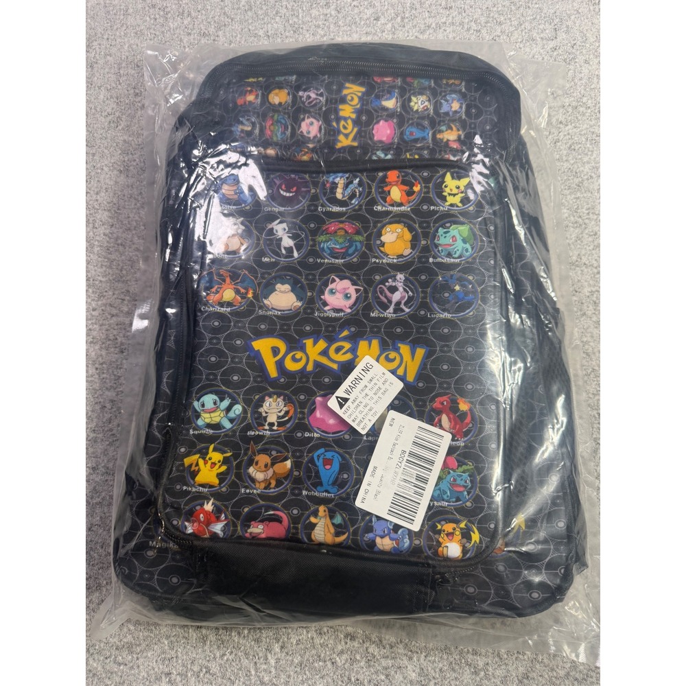 Pokemon Kids Backpack All Over Character Print Pikachu Charmander Black New